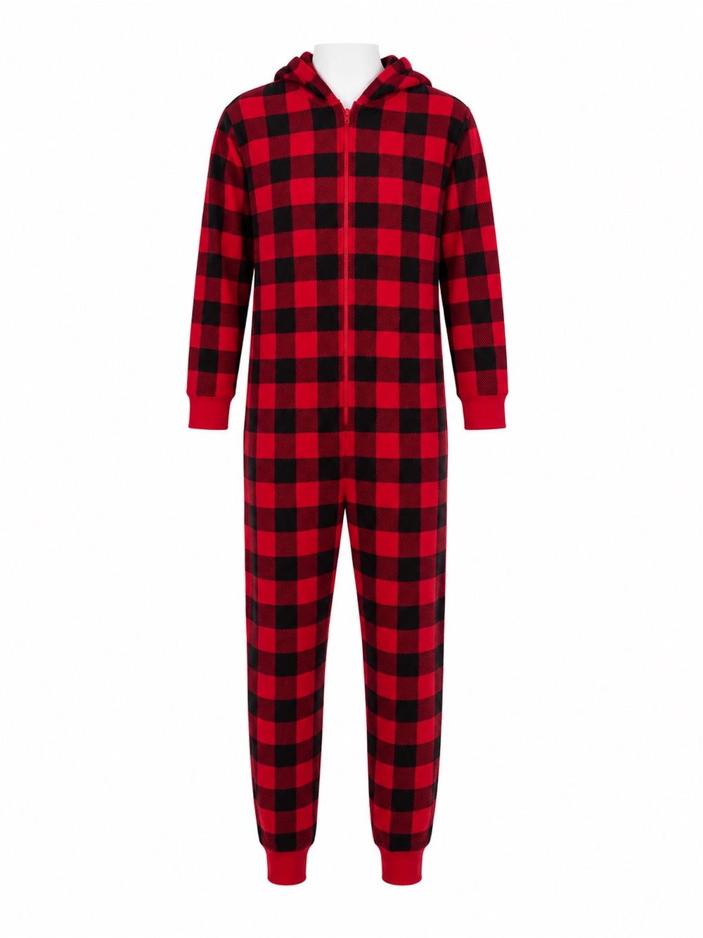 Size 8 Gap Kids Buffalo Plaid One Piece Pajamas Red Black Hooded Sleepwear